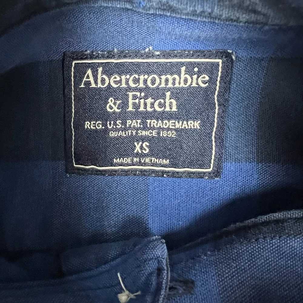 Abercrombie & Fitch Men's XS Buffalo Plaid Blue Black‎ Button Down Flannel Shirt